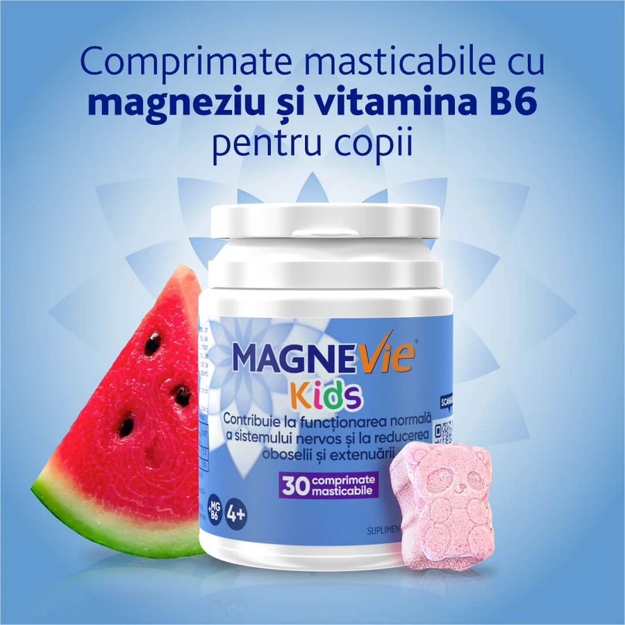 MagneVie Kids, 70 mg di magnesio + 0,6 mg di vitamina B6, sistema nervoso e concentrazione, 4x30 compresse masticabili