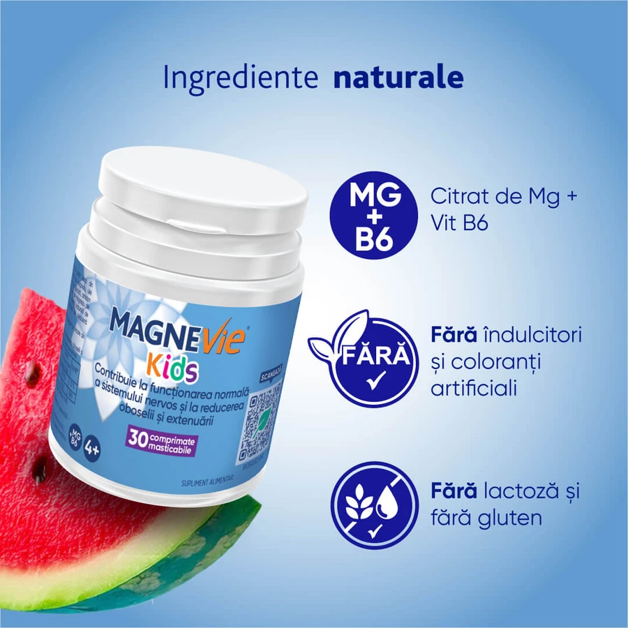 MagneVie Kids, 70 mg di magnesio + 0,6 mg di vitamina B6, sistema nervoso e concentrazione, 4x30 compresse masticabili