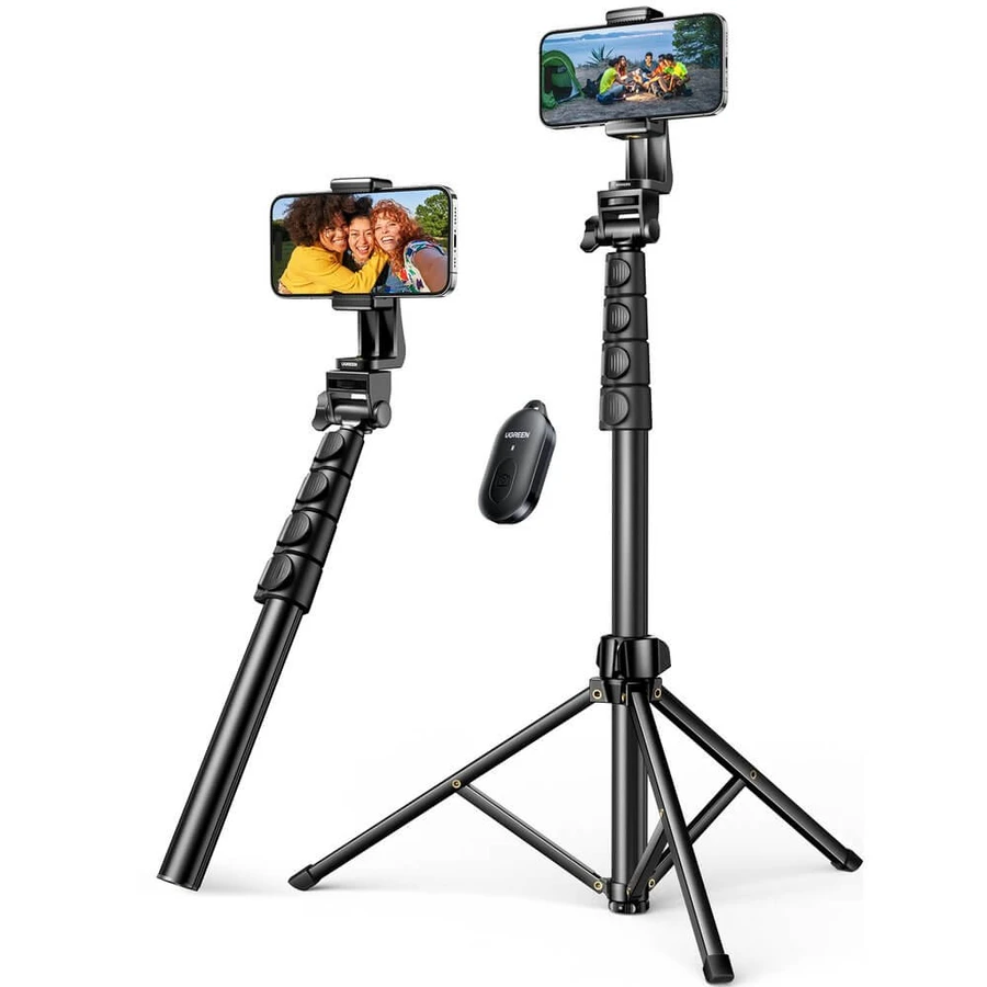 Selfie stick Ugreen LP680 cu suport și telecomandă Bluetooth de 1,8 m - negru
