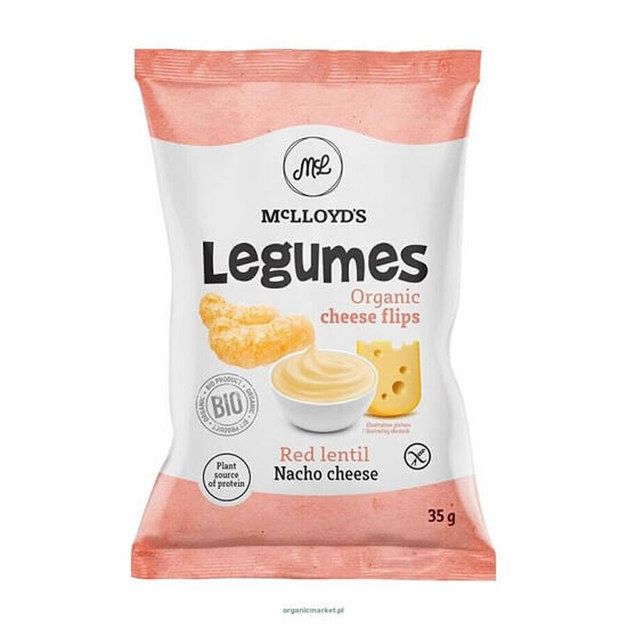 Patatas fritas ecológicas de lentejas rojas con sabor a queso de nacho y sal, 35 g, Mc Lloyd's