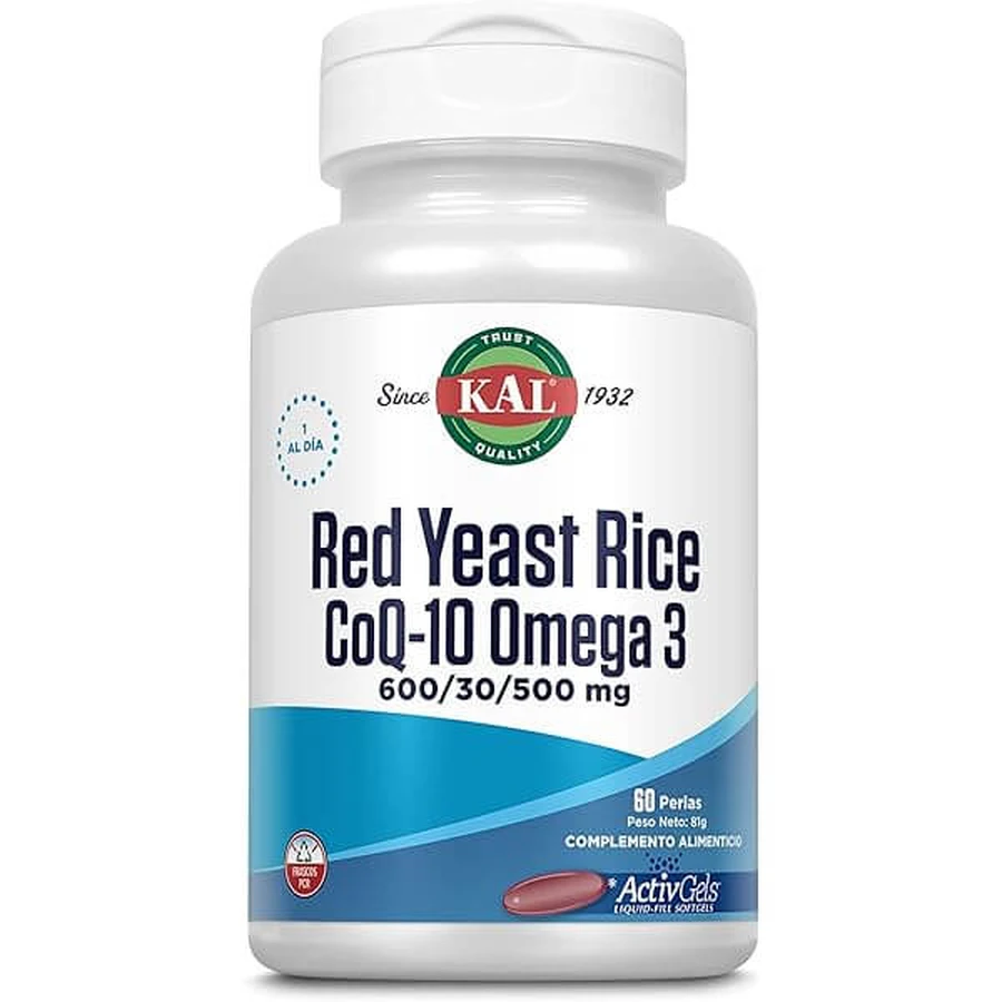 Control del Colesterol Levadura Roja de Arroz COQ10 Omega 3, 30 cápsulas, Kal