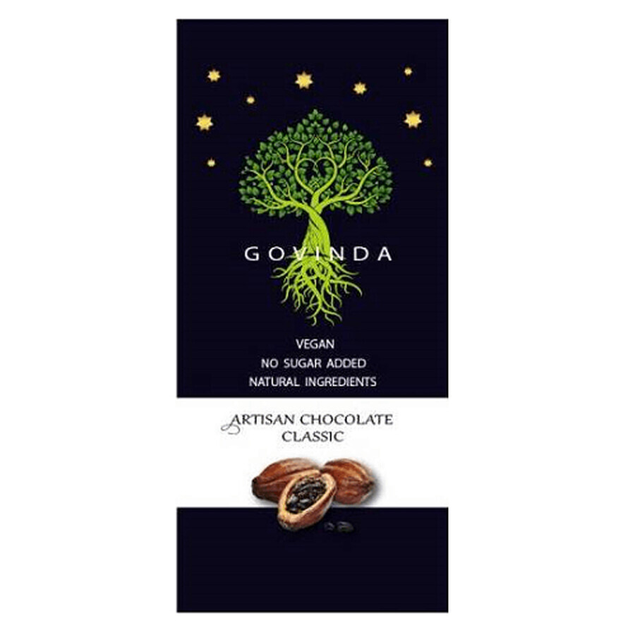 Chocolate vegano artesanal clásico, 100 g, Govinda