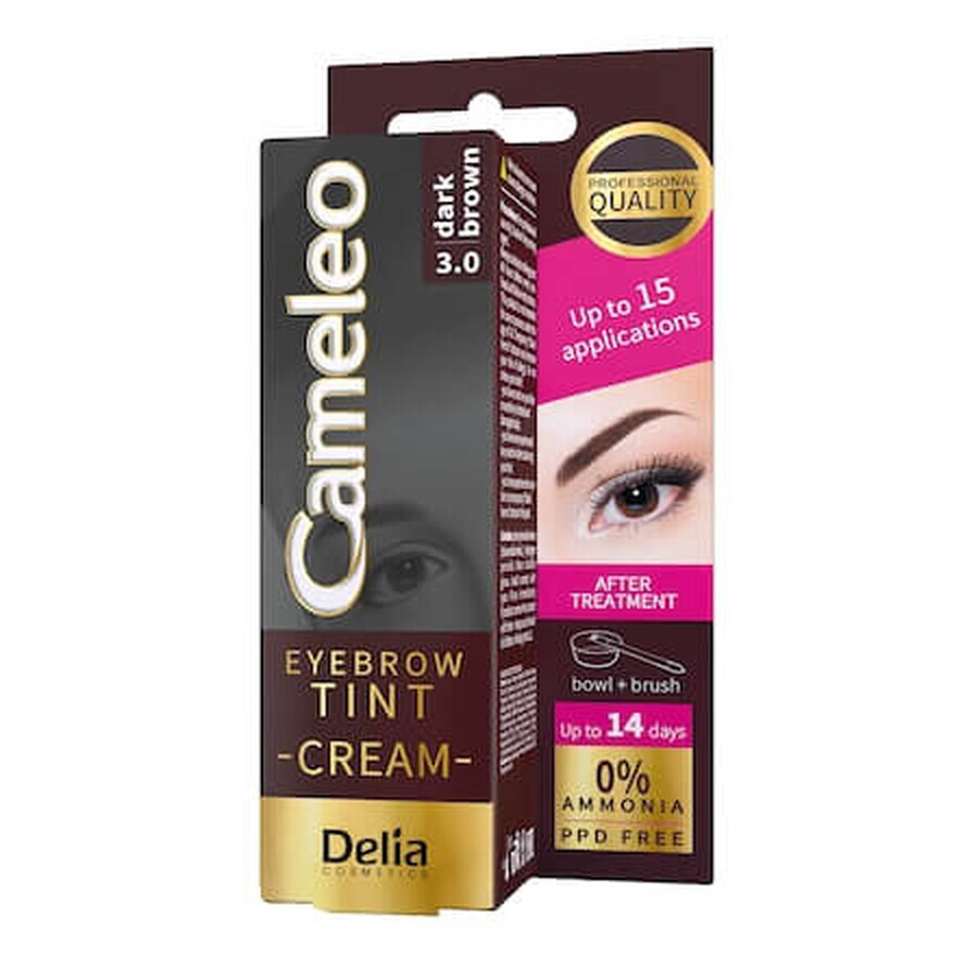 Crema Tinte Cejas Cameleo, Marrón Oscuro 3.0, 15 ml, Delia Cosmetics