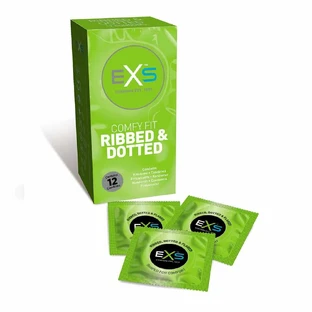 EXS Comfy Fit Ribbed amp; Dotted Condoms Prezervative cu nervuri, 12 bucăți