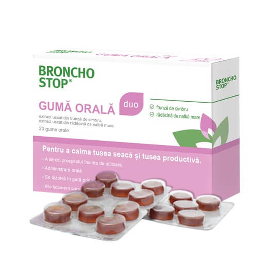 Bronchostop Duo chicle oral, 20 unidades, Kwizda Pharma