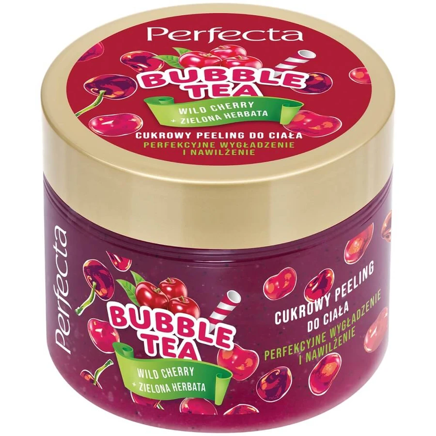 Perfecta Bubble Tea Exfoliante corporal de azúcar y cerezas silvestres, 300 g