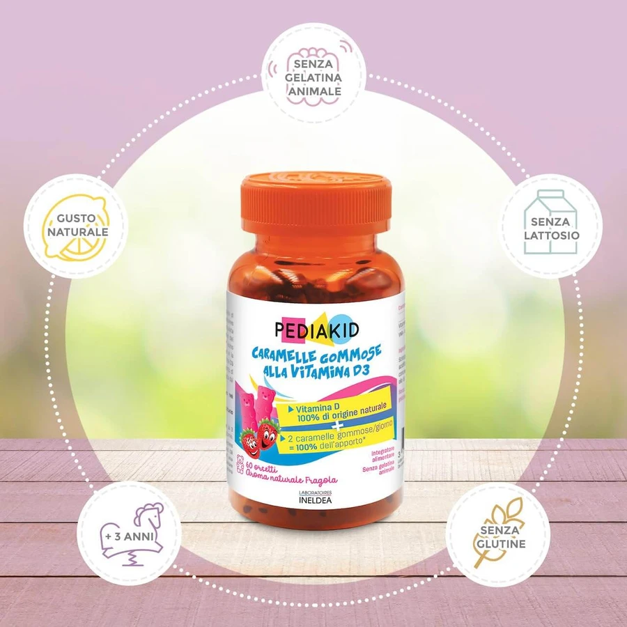 Ursuleți gumați cu vitamina D3 naturalǎ, 60 bucǎți, Pediakid