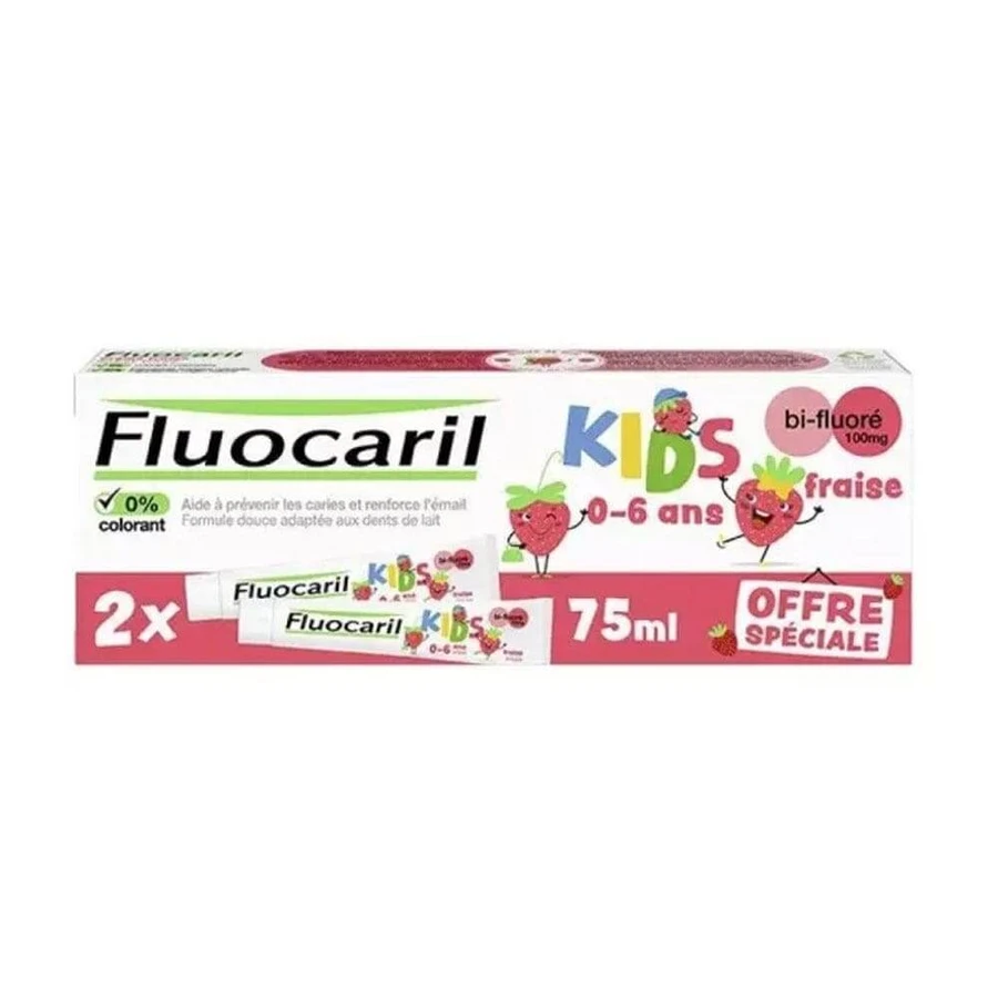 Fluocaril Toothpaste Kids Bi-Fluoré Fraise 0 - 6 ans 2x75ml