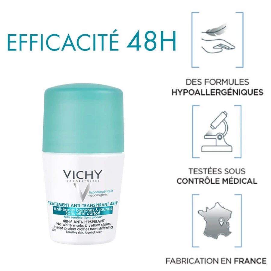 Vichy Deodorant Antiperspirant Anti-Trace Roll-on 2x50 ml