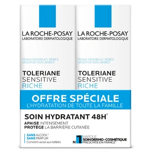 La Roche-Posay Toleriane Sensitive Rica Crema Facial Hidratante Calmante 2x40ml