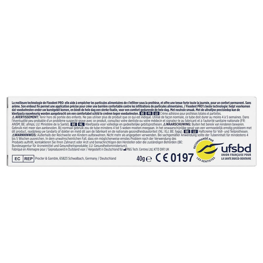Fixodent Pro Ultimate Cremă adezivă pentru proteze totale și parțiale Gust neutru 40 ml
