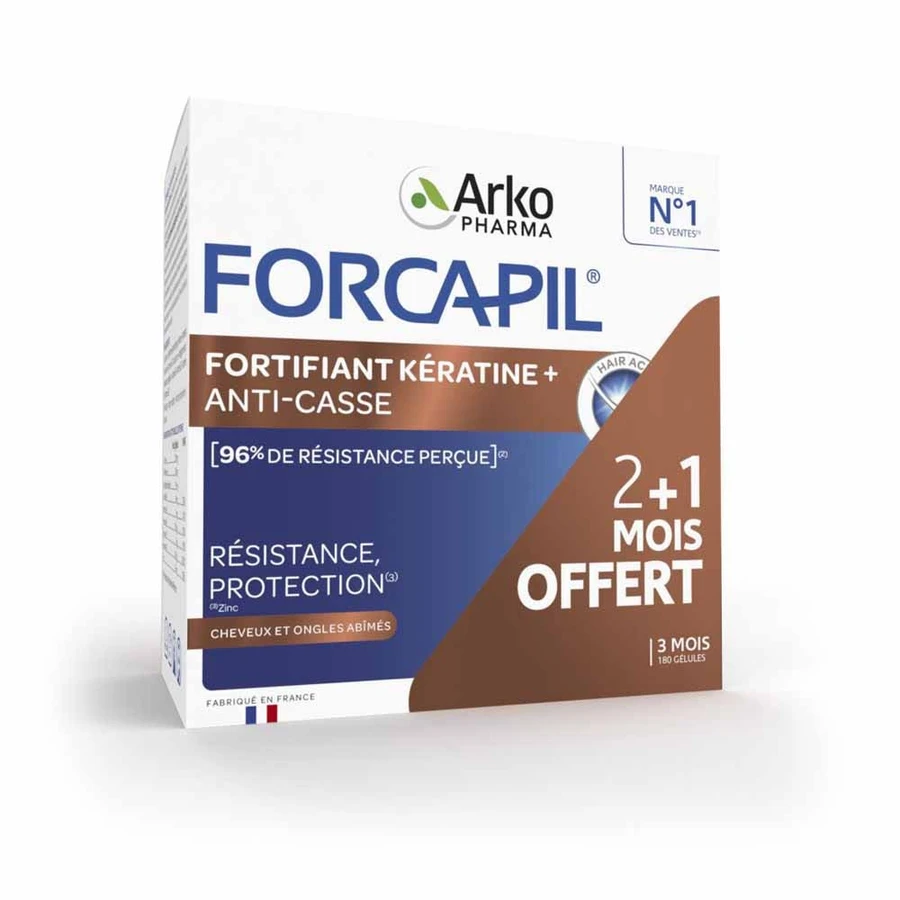 Arkopharma Forcapil Queratina Fortificante Cabello y Uñas 180 Cápsulas 2+1 mes Gratis