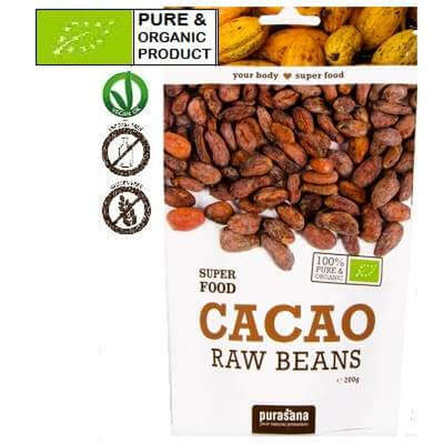 Cacao en grano 100% ecológico, 200 g, Purasana