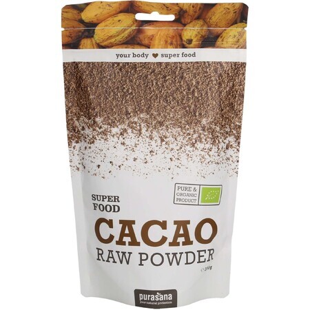 Cacao orgánico crudo en polvo, 200 g, Purasana