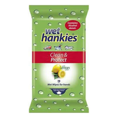 Toallitas húmedas antibacterianas con limón, 15pcs, Wet Hankies