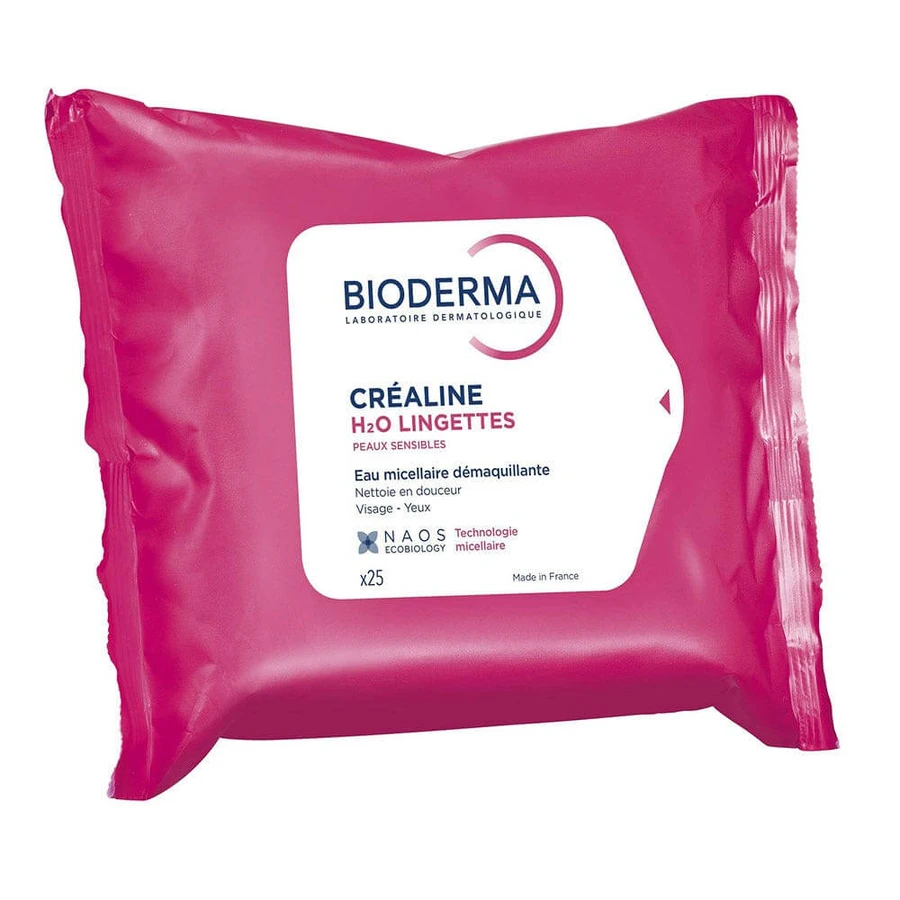 Bioderma Crealine Toallitas Limpiadoras Cara y Ojos 25 unidades Piel Sensible H2O x25