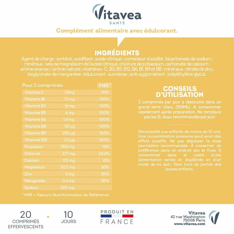 Vitavea Santé Solución isotónica Optimiza la hidratación y la energía 20 comprimidos efervescentes