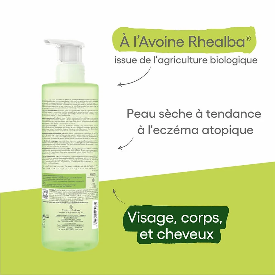A-Derma Exomega Control Gel Limpiador Emoliente Cuerpo y Cabello 500ml