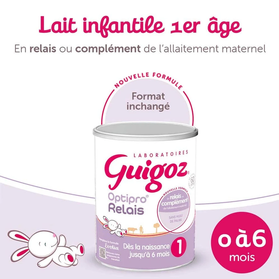 Guigoz Optipro Relais Evolia Relais Palm Oil-Free Milk Powder 0 to 6 Months Dès La Naissance Jusqu'à 6 Mois 800g