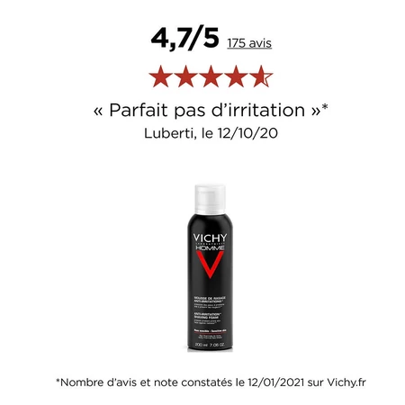 Vichy Homme Mousse A Raser Anti-irritations Vitamine C Peaux Sensibles 200ml