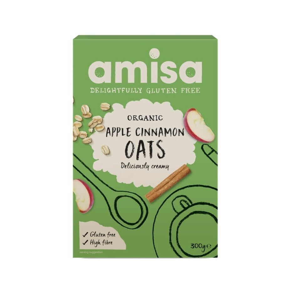 Havermout met appel en kaneel glutenvrij Biologisch, 300 gr, Amisa