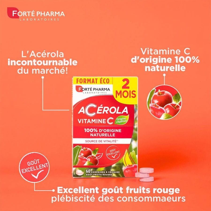Forté Pharma Acerola bogat în vitamine naturale C 60 comprimate masticabile