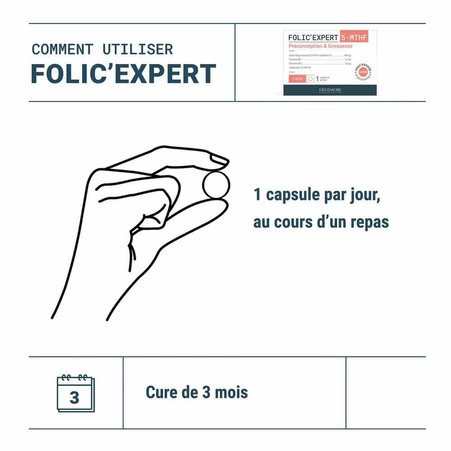 Densmore Folic'expert ácido fólico (5-MTHF) preconcepción y embarazo 90 comprimidos