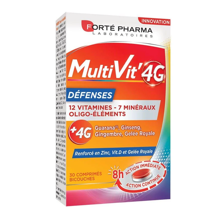 Forté Pharma MultiVit'4G Defensa Inmunitaria Multivitaminas con Zinc y Vitamina D 30 Comprimidos