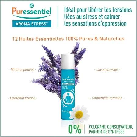 Puressentiel Aroma Stress Roller cu 12 uleiuri esențiale 5ml