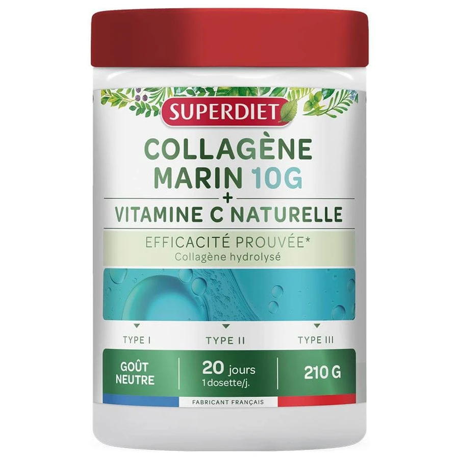 Superdiet Colagen marin 10g + Vitamina C naturală aromă neutră 210g