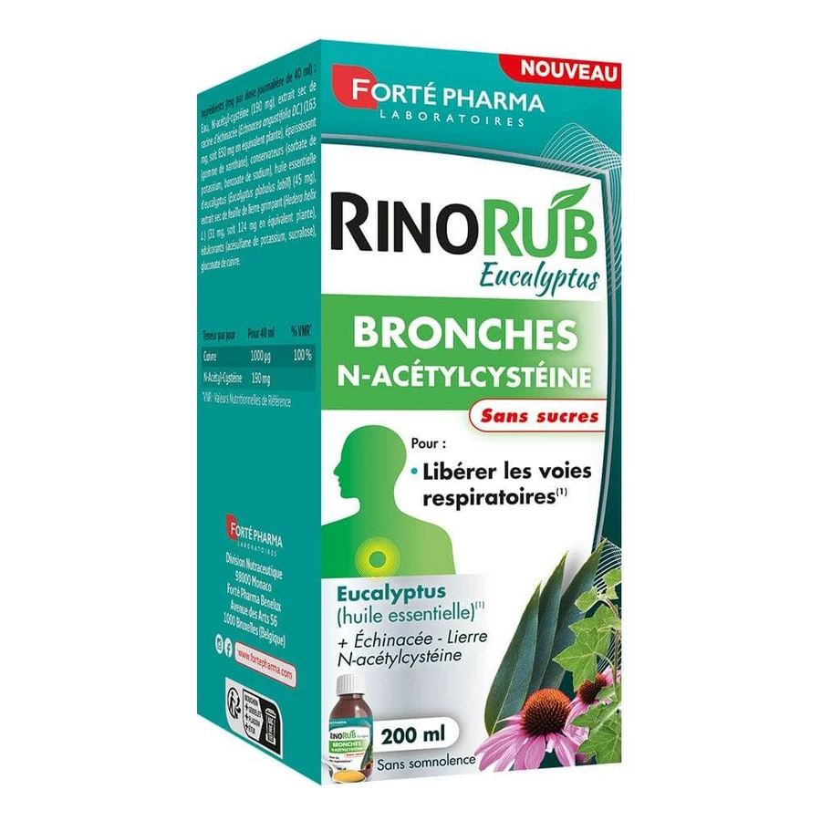 Forté Pharma RinoRub Soluție bronșică de băut Eucalipt N-acetil-citseină 200 ml
