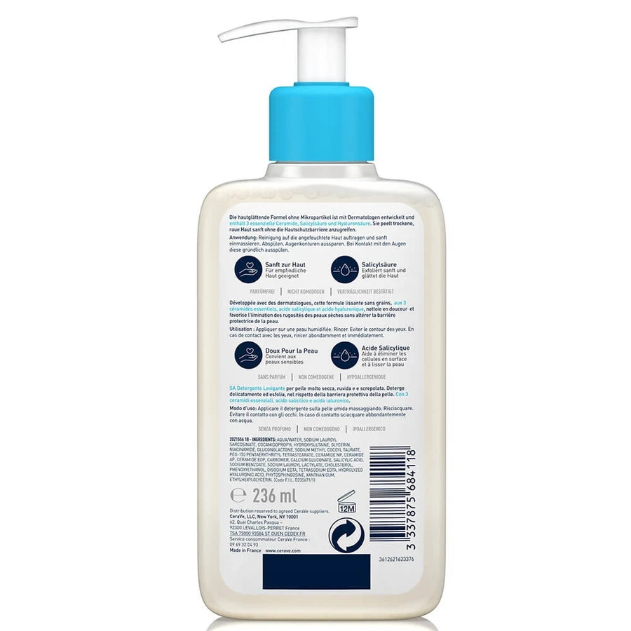 Cerave Body SA Gel detergente all'acido salicilico Pelli secche, ruvide e screpolate 236ml