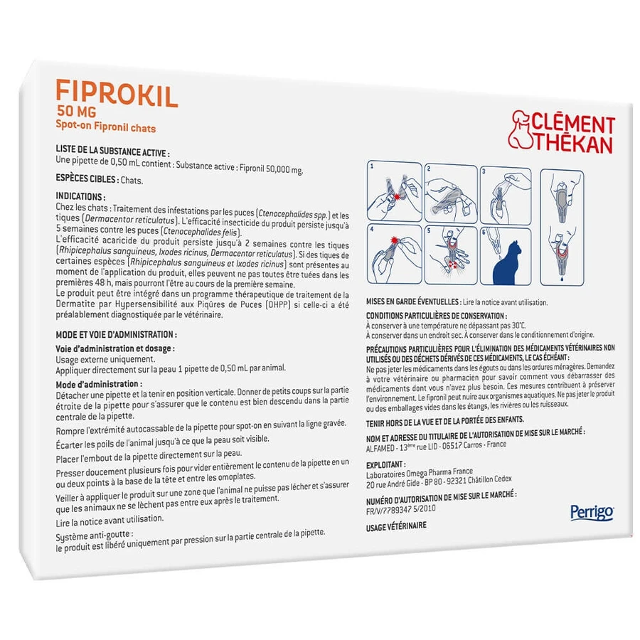 Clement-Thekan Fiprokil Floh- und Zeckenschutzmittel für Katzen ab 1 kg - 4 Pipetten 50 mg 50 mg