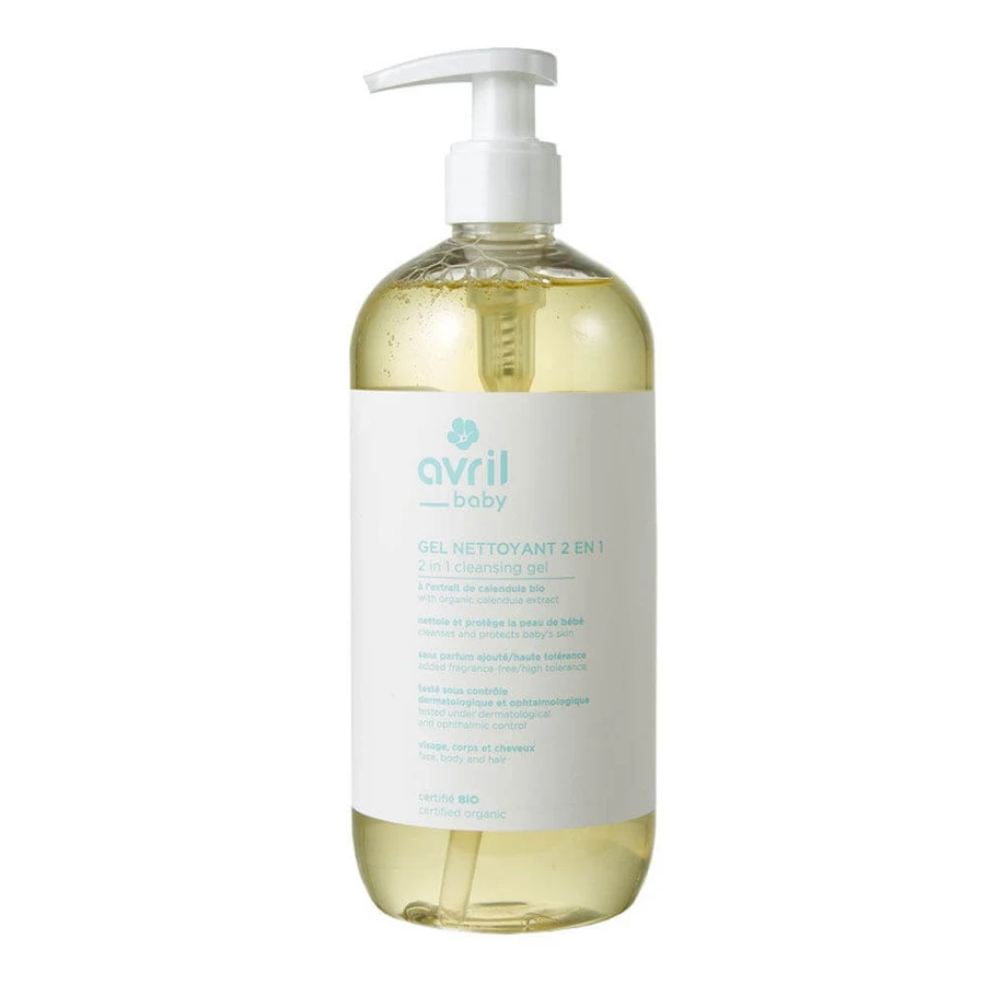 Avril Gel Limpiador 2 en 1 con Extracto de Caléndula Bio Rostro, Cuerpo y Cabello de Bebé 500ml