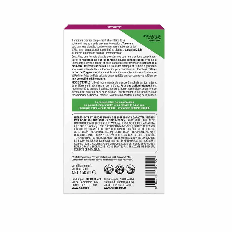 Naturancia [aloevera]2 Aloe Flash Chisturi & Cure Confort urinar x15 sticks