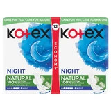 Compresas hipoalergénicas naturales, Noche, 12 unidades, Kotex