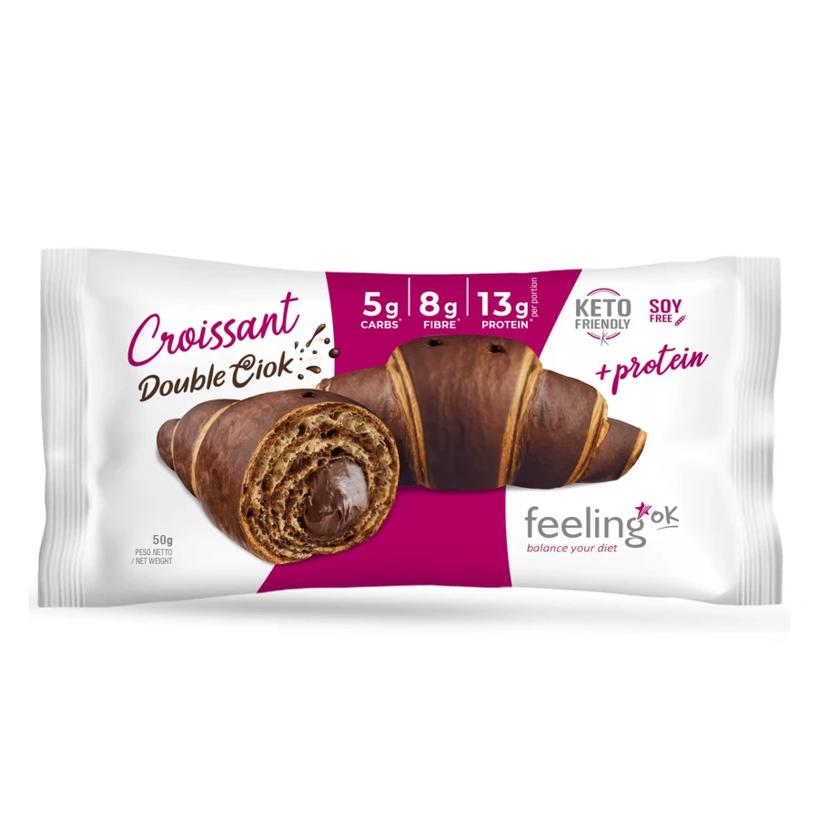 Croissant proteico doble chocolate, sin azúcar, 50 g, Feeling Ok