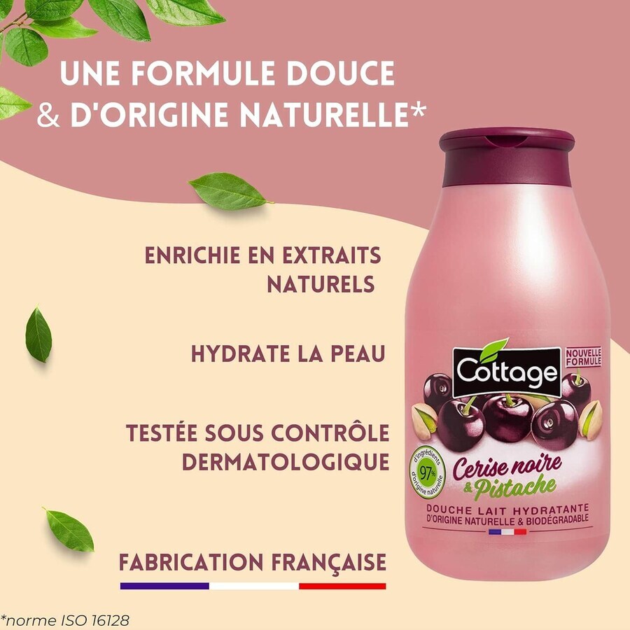 Gel de ducha hidratante con leche y extracto de cereza negra y pistacho, 250 ml, Cottage