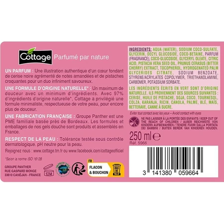 Gel doccia idratante con latte ed estratto di amarena e pistacchio, 250 ml, Cottage