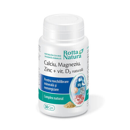 Calcium Magnésium Zinc + Vit. D2, 30 gélules, Rotta Natura