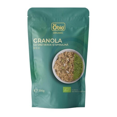 Granola cu orz verde si spirulina Bio, 200 g, Obio