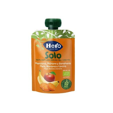 Snack ecológico de manzana, plátano y zanahoria, 100 gr, Hero Solo