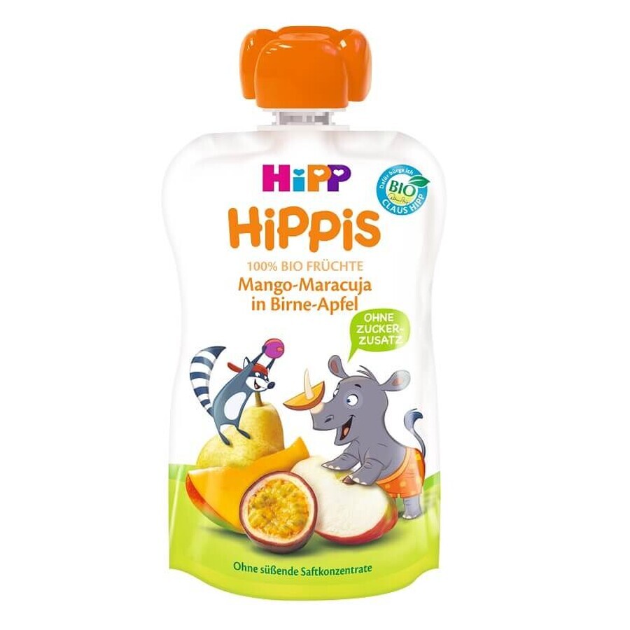 Puré de frutas Hippis Pera, Manzana, Mango, Fruta de la pasión, 100 gr, Hipp