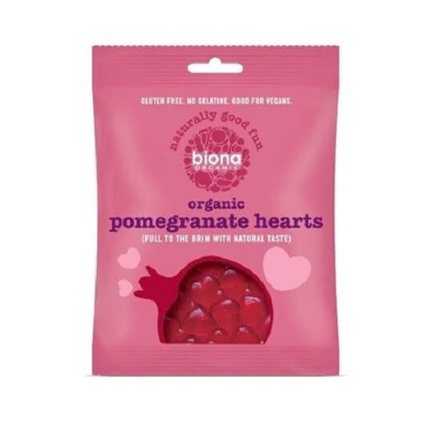 Corazones de gelatina con granada, 75 gr, Biona