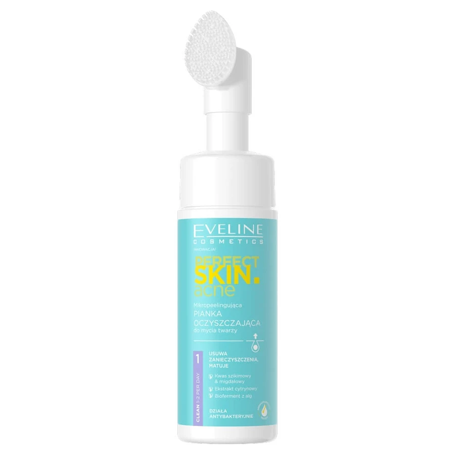 Eveline Cosmetics Perfect Skin.acne Spumă de curățare cu perie pentru curățarea porilor, 150 ml