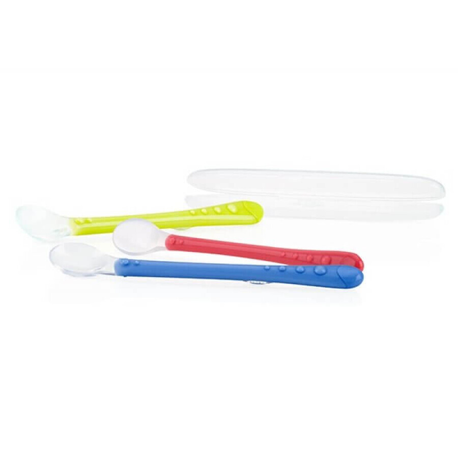 Cuillère en silicone flexible et boîte de rangement, +3mois, Nuby