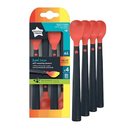 Heat-sensitive spoons with Bacshield technology, from 4 months, Black/Red, 4 pcs, Tommee Tippee