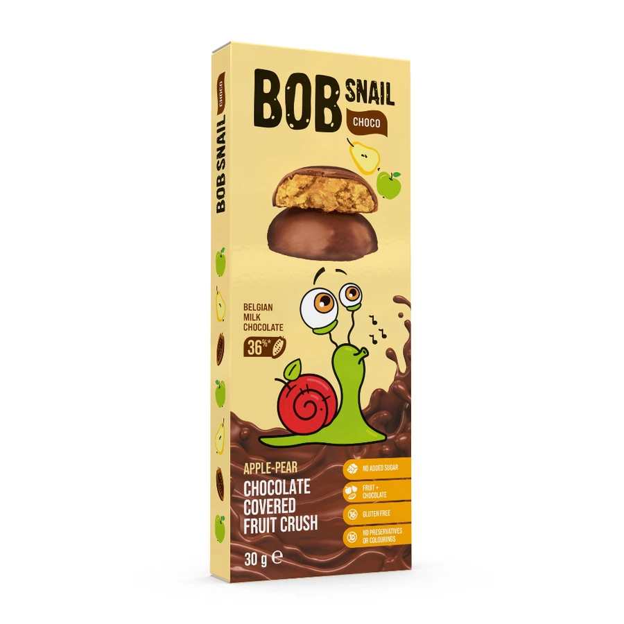 Snack fruité au chocolat belge, Mer et Poire, 30 g, Bob Snail