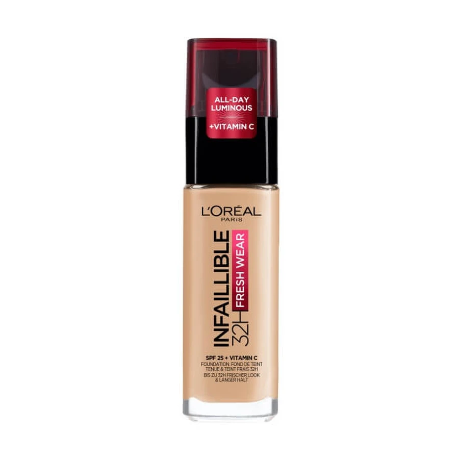 Fond de ten L Oreal Paris Infallible 32H Fresh Wear Fond de ten de lungă durată 120 Vanilla, 30 ml