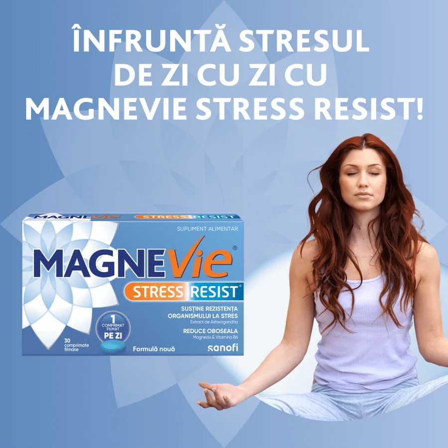 MagneVie Stress Resist avec Ashwaghanda 80 mg + 60 mg de magnésium + 1,4 mg de vitamine B6, système nerveux et résistance au stress, 4x30 comprimés